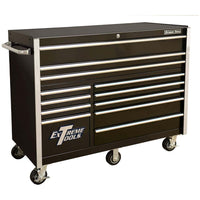 Black Extreme Tools RX 55 Roller Cabinet With Multiple Drawers, A Side Handle, And Caster Wheels
