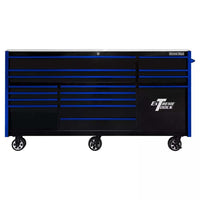Black Extreme Tools Rolling Tool Chest Highlighted With Bold Blue Trim And Drawer Pull
