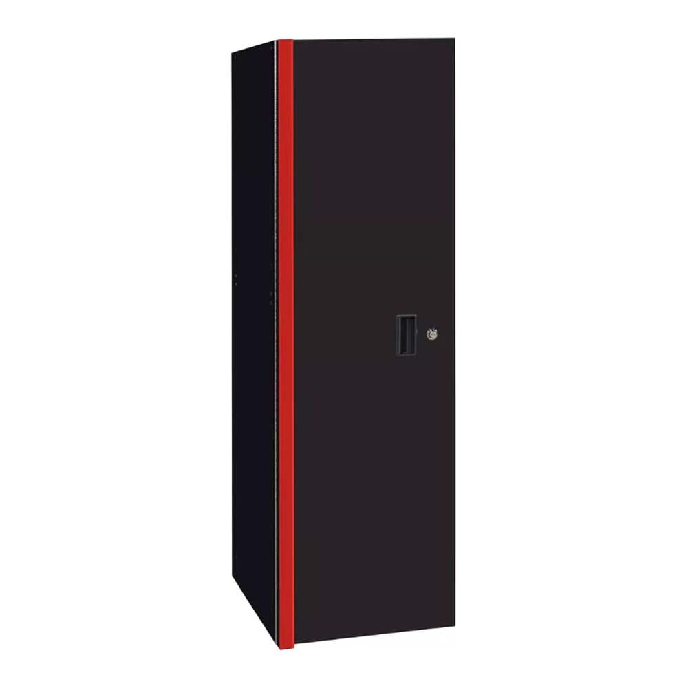 Black Extreme Tools Side Cab Tool Box With A Single Door, A Recessed Handle, A Lock, And A Red Trim Along One Side