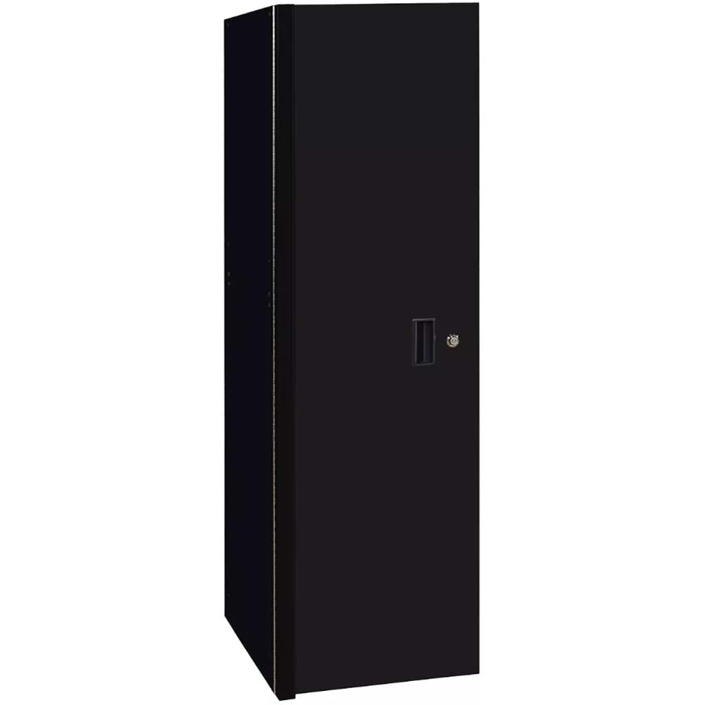 Black Extreme Tools Side Cabinet For Toolbox With A Single Door That Has A Recessed Handle And A Lock