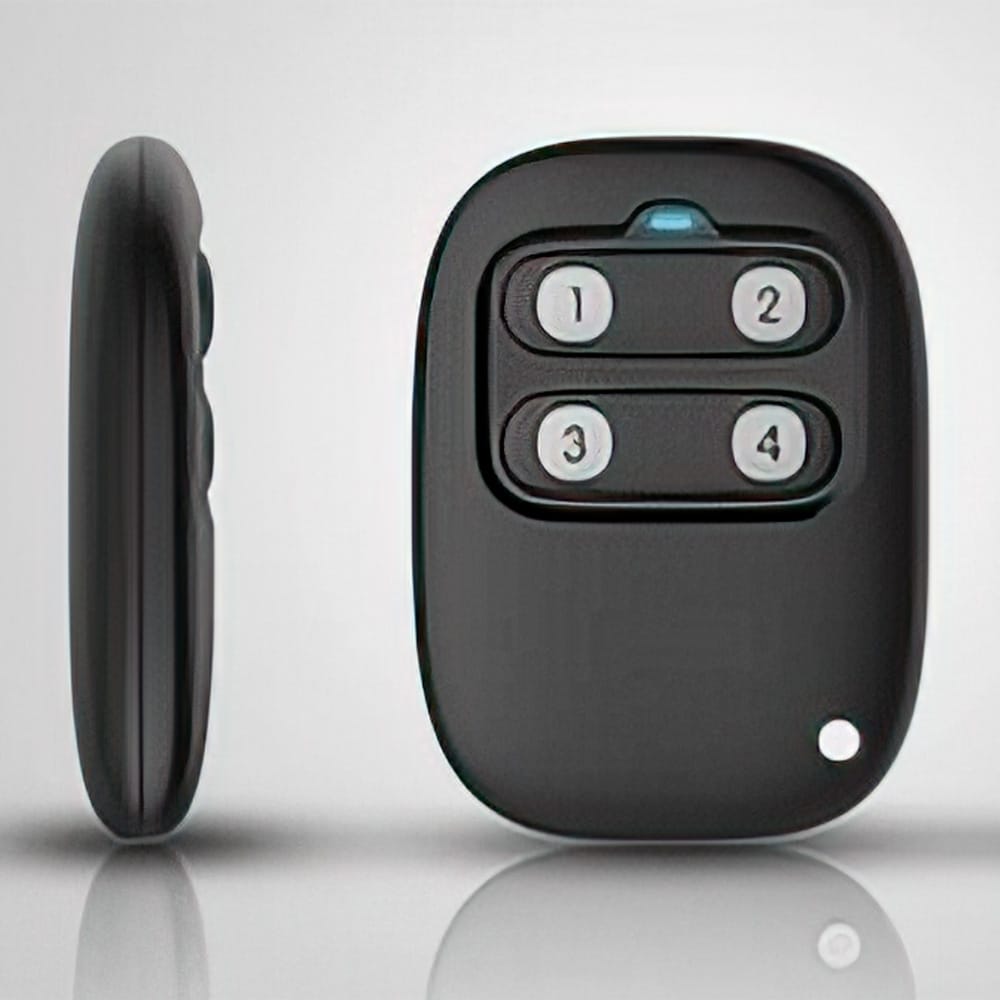 Black Handheld Remote Control With Four Numbered Buttons Designed For Wireless Operation Of AuxxLift Garage Storage Lift Hoist