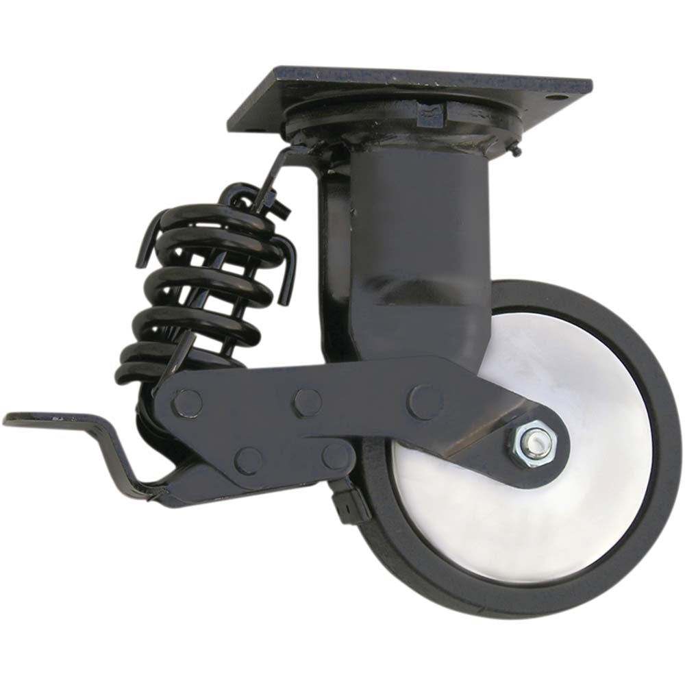 Black Heavy-Duty Spring-Loaded Caster Wheel With A Mounting Plate