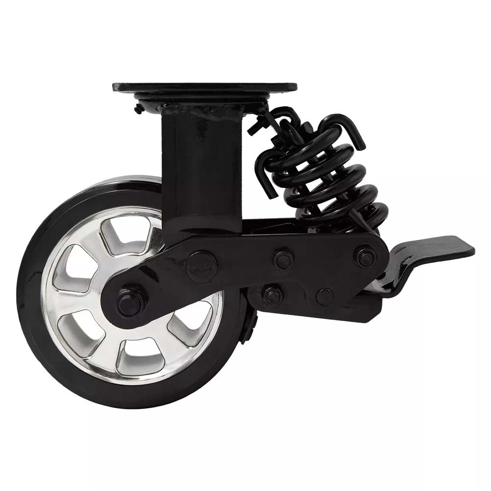 Black Heavy-Duty Spring-Loaded Caster Wheel With A Mounting Plate