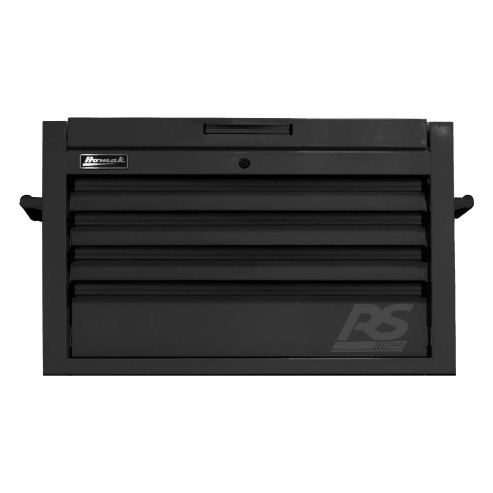 Black Homak 36 RS Pro 4-Drawer Top Chest With Multiple Drawers And A Lockable Top Compartment Featuring The RS Logo On The Front