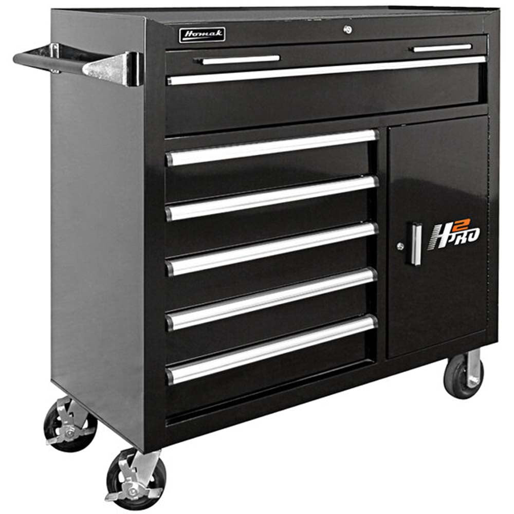 Black Homak 41 6-Drawer Roller Cabinet With A Side Cabinet And Caster Wheels