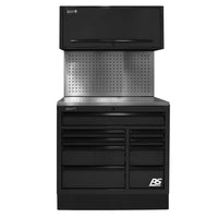 Black Homak 41 CTS Set With Multiple Drawers And A Top Cabinet Featuring Perforated Metal Back Panel