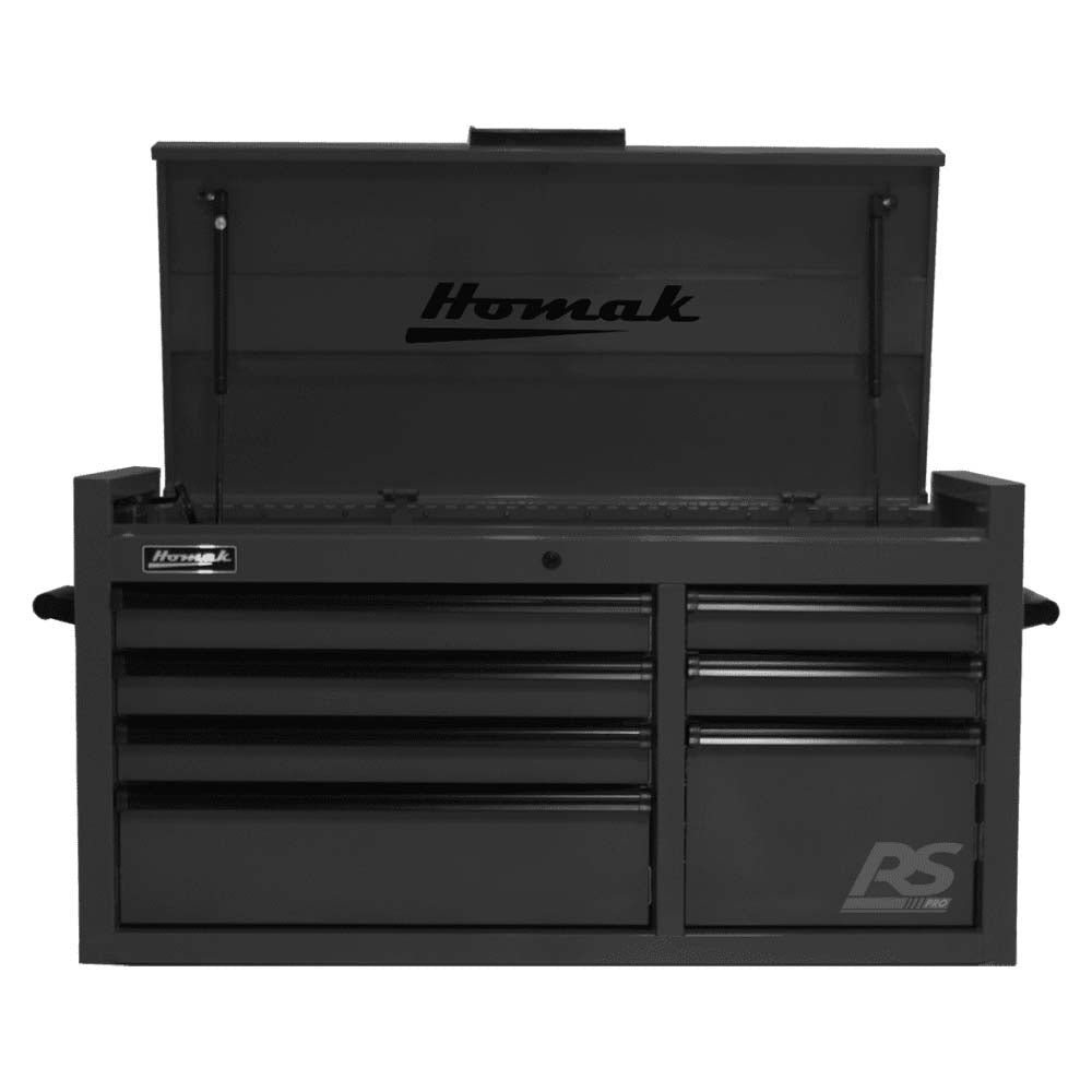 Black Homak 41 Top Chest With Multiple Drawers And An Open Top Lid