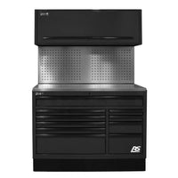 Black Homak 54 CTS Tool Box With A Single Upper Storage Cabinet And A Perforated Metal Back Panel