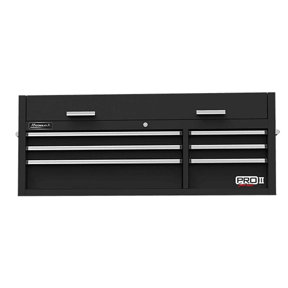 Black Homak 54 Pro II Top Chest With Multiple Drawers, Silver Handles, And The Pro II Branding