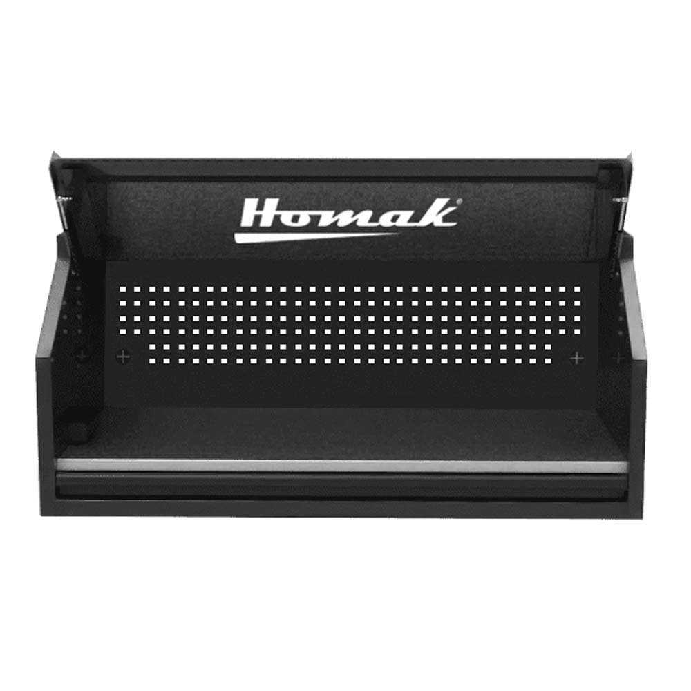 Black Homak 54 Top Hutch Featuring A Perforated Panel at The Back And An Open Front Compartment