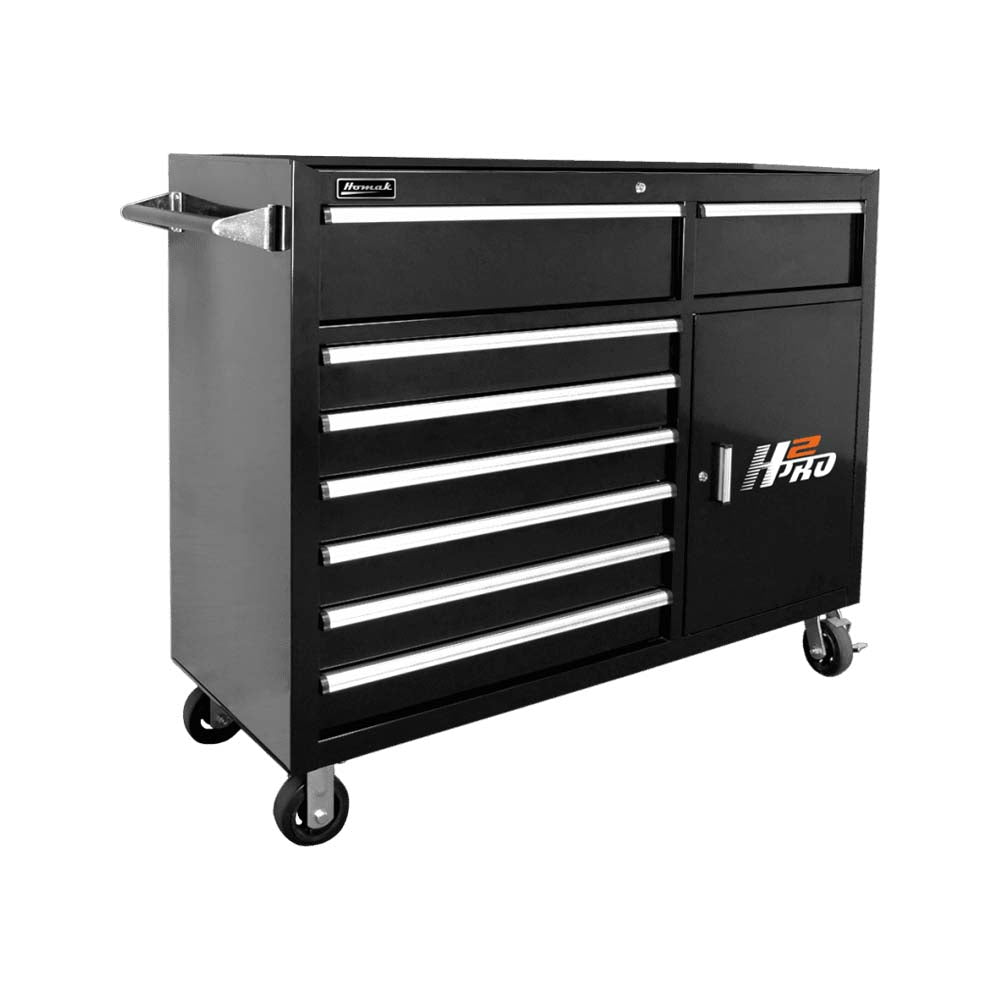 Black Homak 56 Roller Cabinet With Multiple Drawers And A Side Cabinet Featuring The Model H2Pro