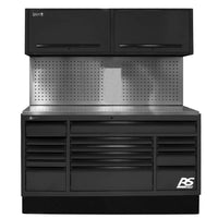 Black Homak 72 CTS Set With Overhead Storage Cabinets And A Perforated Metal Back Panel