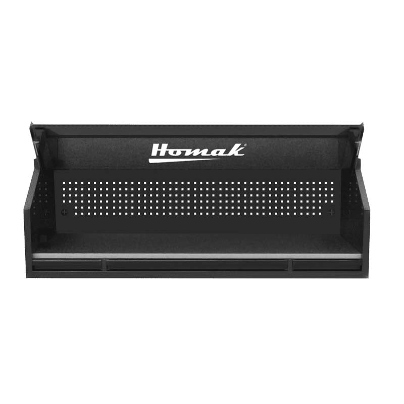 Black Homak 72 RS Pro Top Hutch With An Open Top Lid Featuring Perforated Back Panel