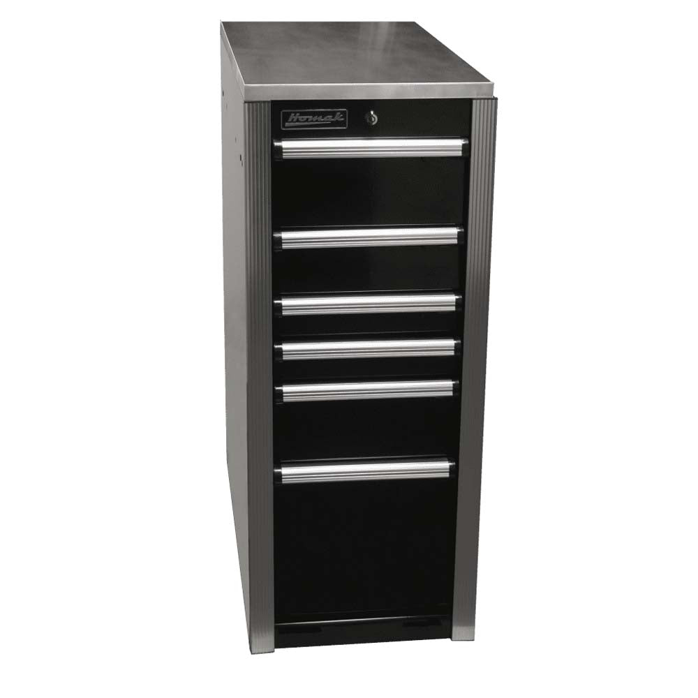 Black Homak Big Dawg Pro Series Side Cabinet, With Five Drawers Each Featuring Silver Handles And A Lock On The Top Drawer