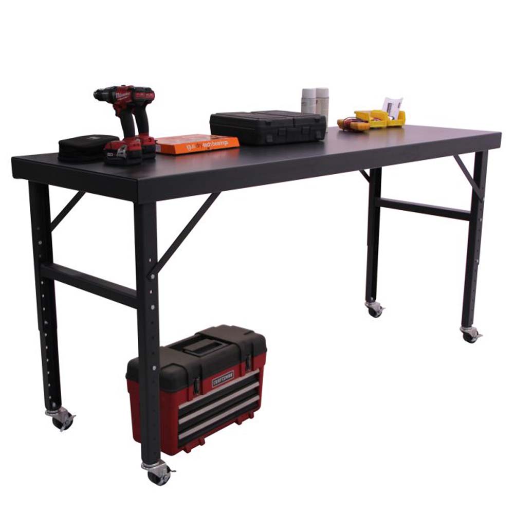 Black Industrial Workbench With Caster Wheels