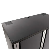 Black Metal Cabinet Top View Showing Dual Vents And Centered Cable Grommet