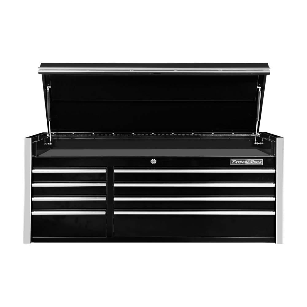 Black Metal Extreme Tools 55 Top Chest Tool Box With Its Top Lid Open, Revealing Additional Storage Space Above The Drawers