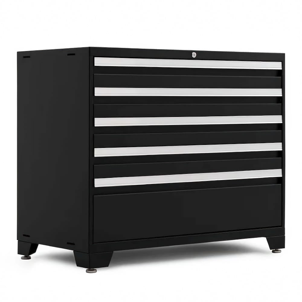 Black Metal Storage Cabinet With Five Drawers And Adjustable Feet