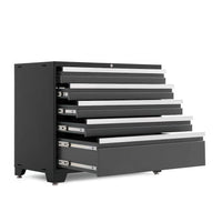 Black Metal Tool Cabinet With Six Partially Open Drawers Showing Silver Slides