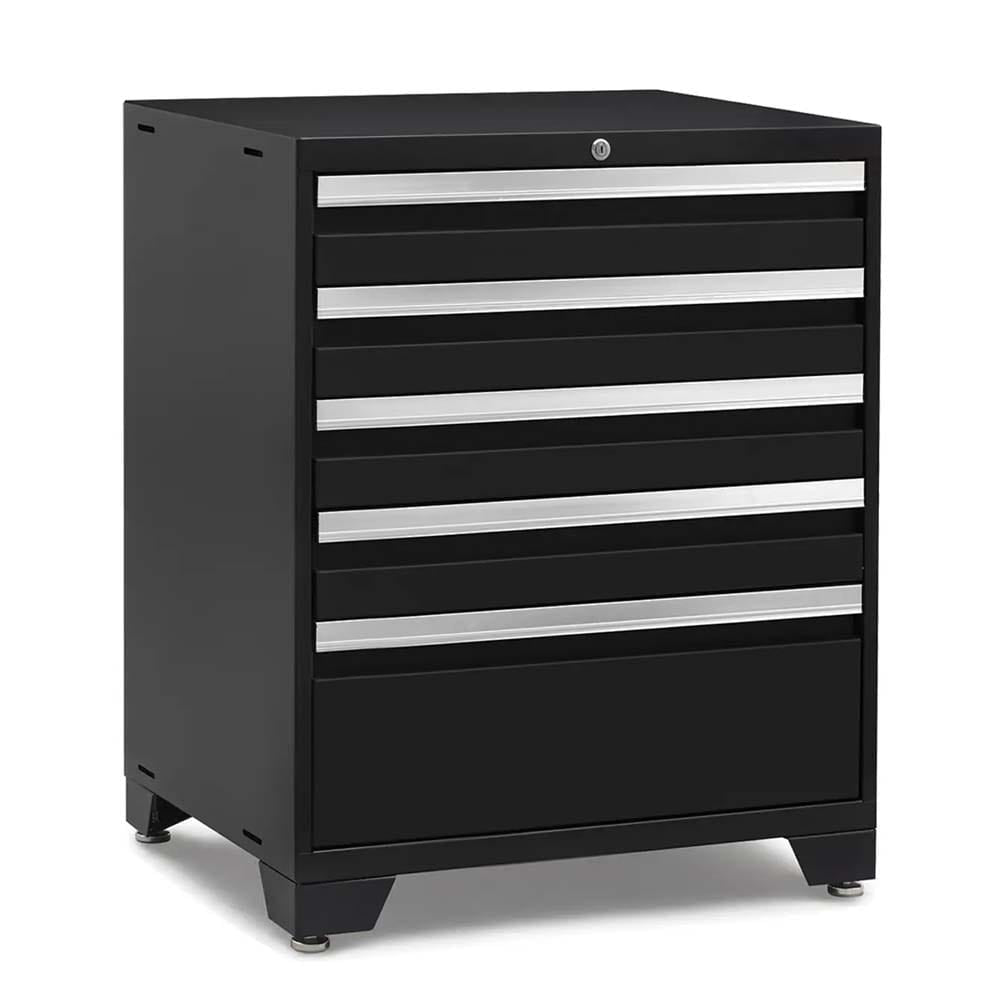 Black Metal Tool Drawer Cabinet With Five Shallow Drawers And One Deep Bottom Drawer On Adjustable Feet