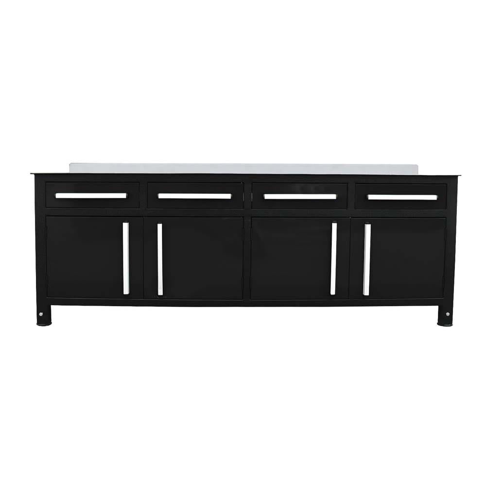 Black Metal Workbench With Four Upper Drawers Four Lower Cabinet Doors
