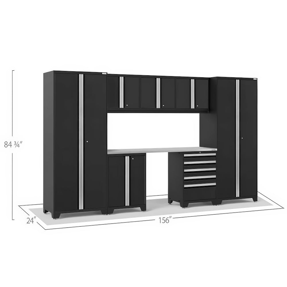 Black Modular Garage Cabinet System With Overhead And Base Units A Worktop And Precise Dimensions