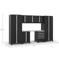 Black Modular Garage Cabinet System With Overhead And Base Units A Worktop And Precise Dimensions