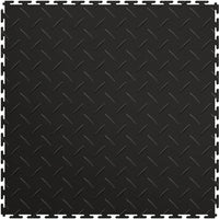 Black Perfection Tile Interlocking Garage Floor Tiles With A Diamond Plate Pattern, Featuring A Series Of Raise Diamond Shape Ridges