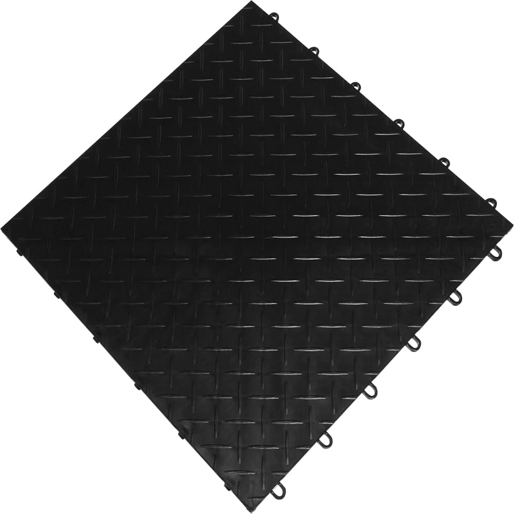 Black Race Deck Tuffshield Tiles With A Diamond Shaped Pattern Featuring A Textured Surface And Modular Design