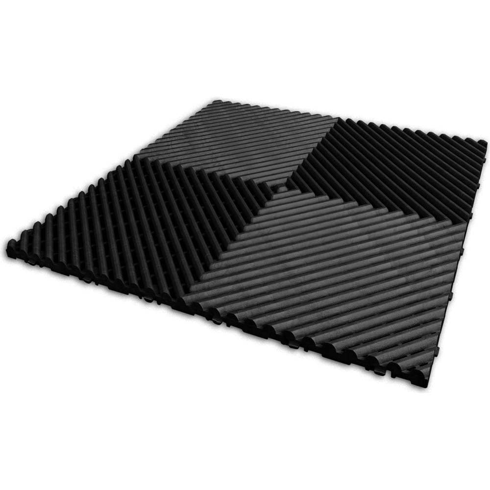 Black Racedeck Free Flow XL Flooring With A Repeating Pattern Of Diagonal Ridges Arranged in A Square Grid