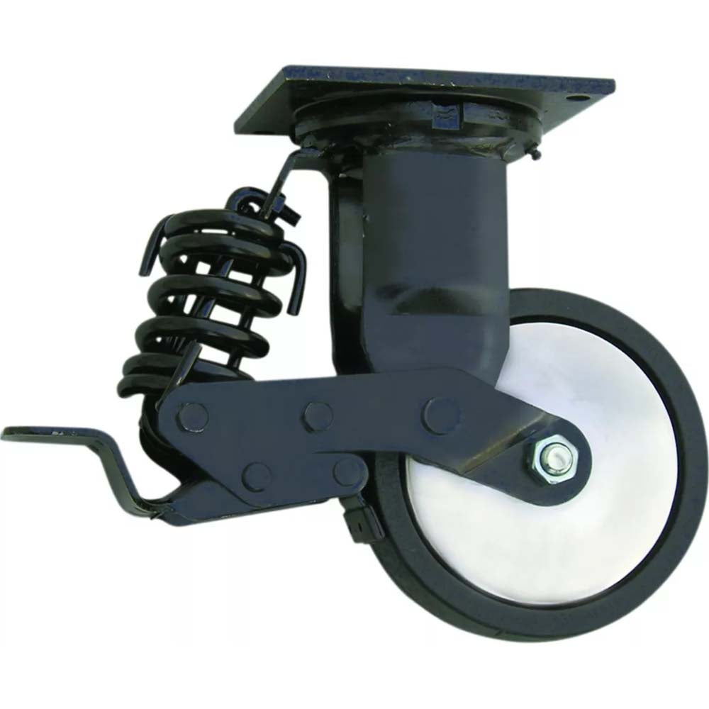 Black Spring-Loaded Caster Wheel With A Mounting Plate
