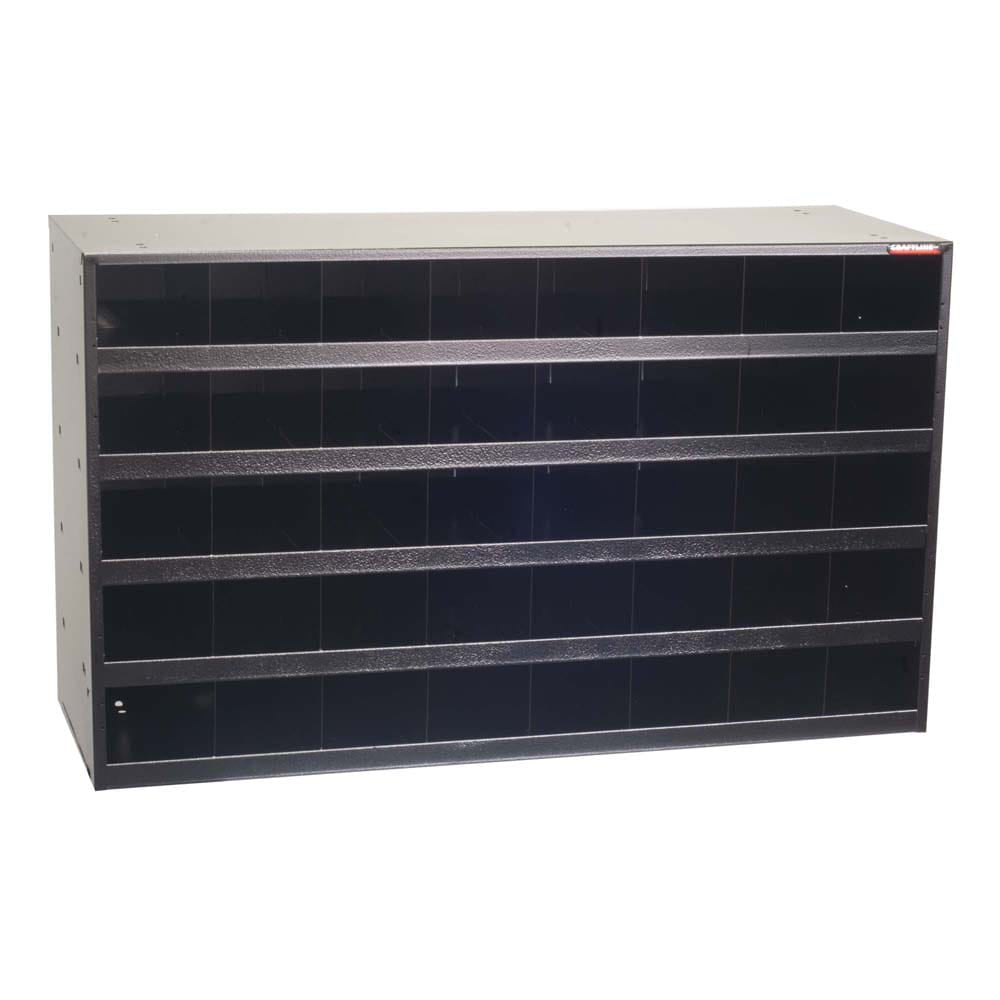 Black Storage Bin Cabinet Organizer Featuring Multiple Small Compartments