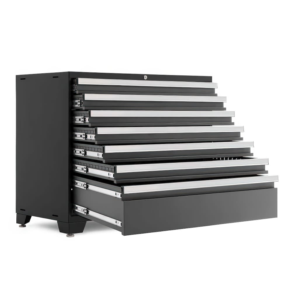 Black Tool Cabinet With All Drawers Extended Showing Full Extension Slides