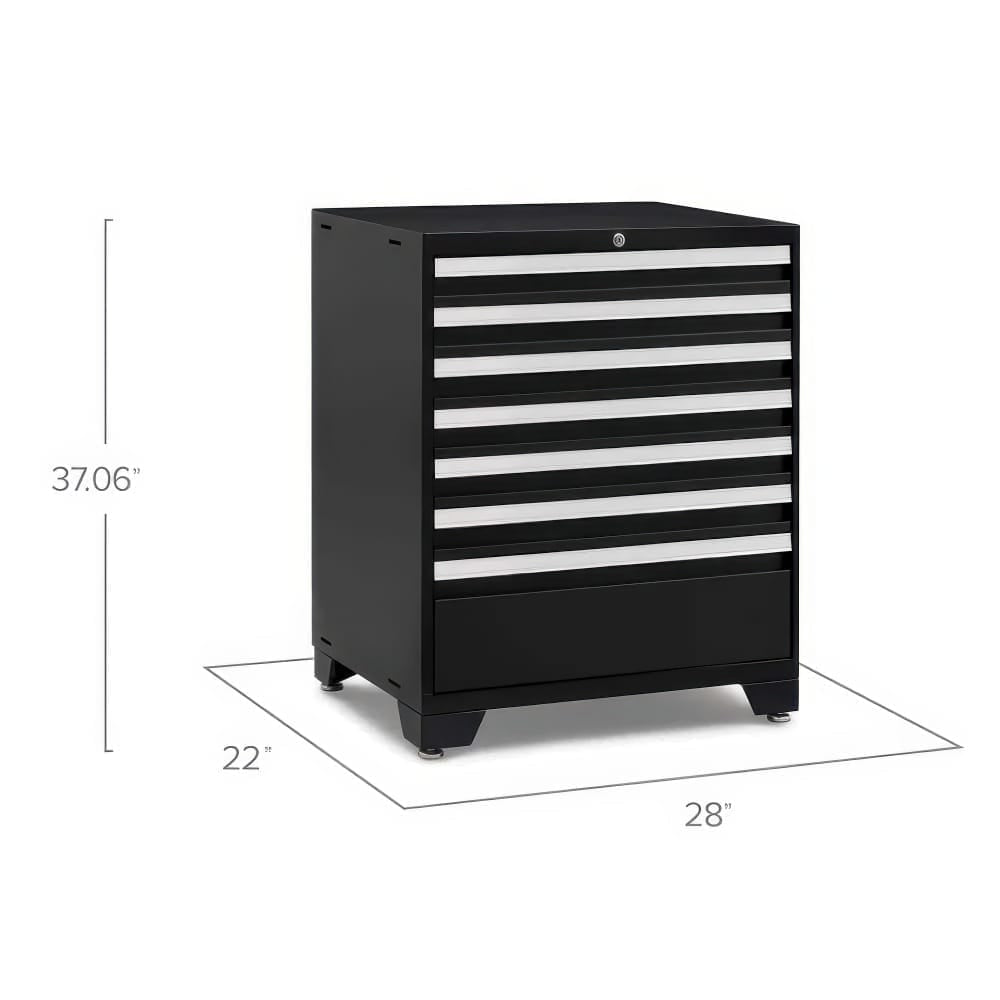 Black Tool Chest With Seven Shallow Drawers And One Deep Drawer Displayed With Dimensions 
