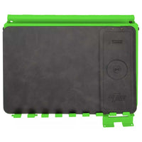 Black Wireless Charging Pad With The Extreme Tools Logo On The Bottom Right Corner And Bright Green Trim On The Top And Bottom Edges