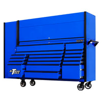 Blue Extreme Tools Cabinet With Multiple Drawers Fully Extended Revealing Its Spacious And Varied Storage Compartments On Caster Wheels