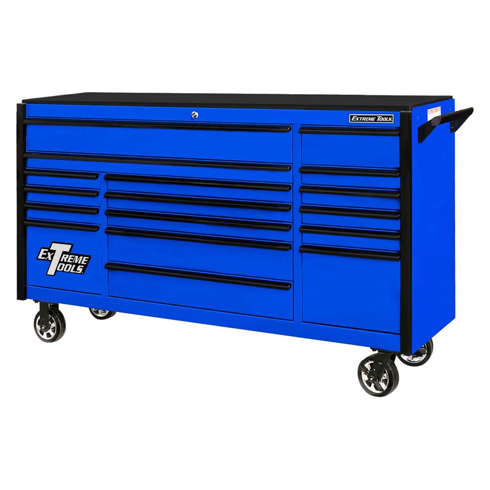 Blue Extreme Tools Roller Cabinet With Drawers And A Side Handle