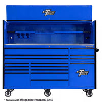Blue Extreme Tools Rolling Tool Cabinet With An Open Hutch Top Pegboard Backing And Integrated Tool Holders For Organized Workspace Setup