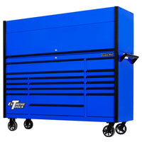 Blue Extreme Tools Rolling Tool Cabinet With Black Trim Equipped With Multiple Drawers Side Handle And Heavy-Duty Caster Wheels
