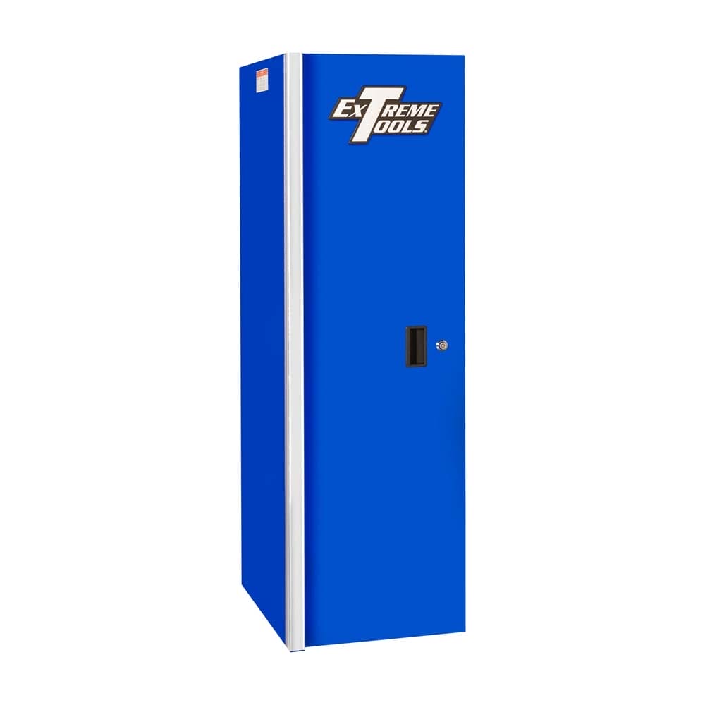 Blue Extreme Tools Side Cabinet For Toolbox With A Silver Accent On The Left Edge And The Extreme Tools Logo On The Front