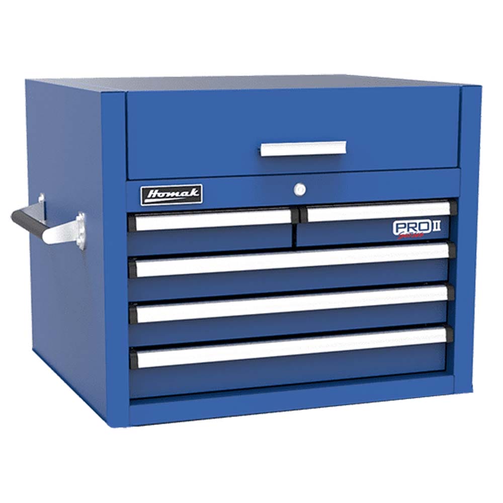 Blue Five Drawer Metal Tool Chest By Homak Pro II Top Chest Featuring A Side Handle