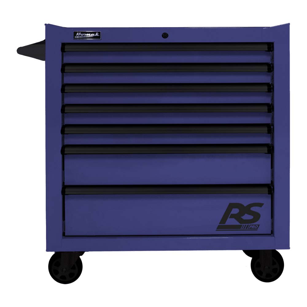 Blue Homak 36 RS Pro 7-Drawer With Black Handles And Wheels