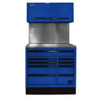 Blue Homak 41 CTS 9-Drawer And A Pegboard Backing, Topped With An Upper Storage Compartment