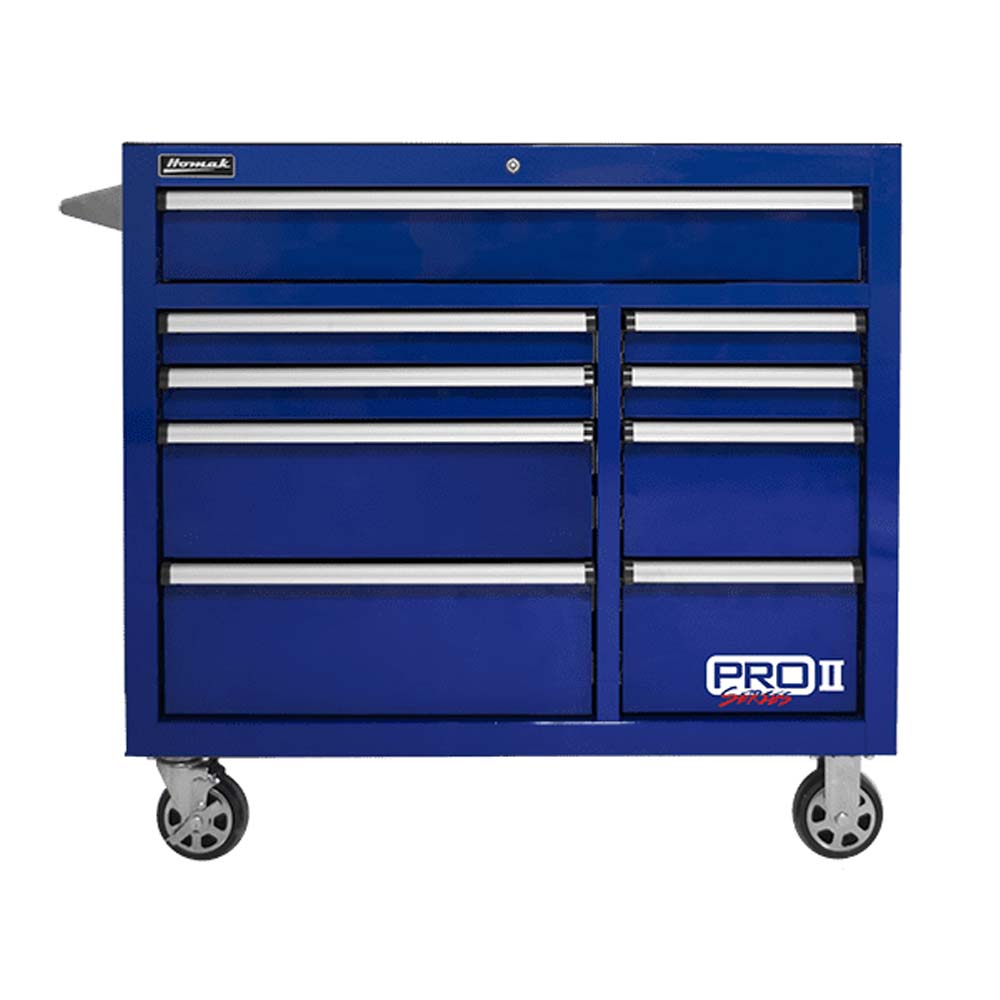 Blue Homak 41 Pro II Roller Cabinet With Multiple Drawers And Wheels