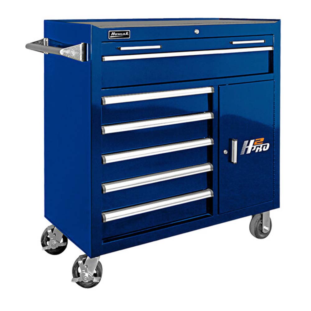 Blue Homak 41 Roller Cabinet With Multiple Drawers And A Side Cabinet