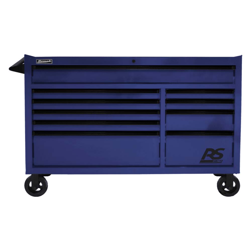 Blue Homak 54 10-Drawer Roller Cabinet With Multiple Drawers, Louvered Ventilation Slots, And Caster Wheels