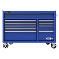 Blue Homak 54 Pro II Roller Cabinet With Multiple Drawers And Caster Wheels