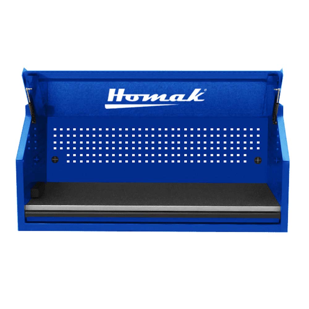 Blue Homak 54 RS Pro With A Perforated Back Panel And A Black Shelf Liner