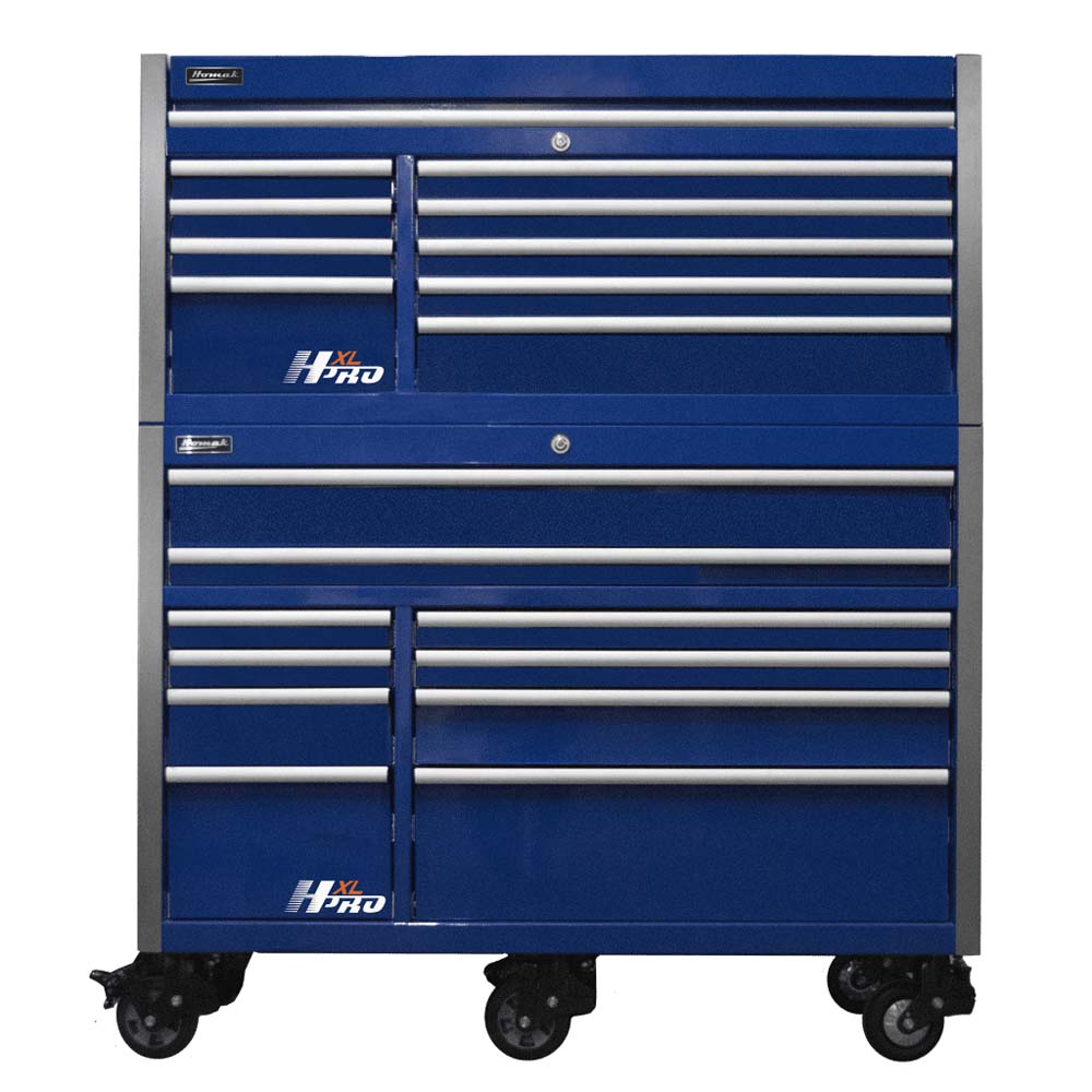 Blue Homak 60 HXL Pro Series Roller Cabinet With Multiple Drawers And Wheels At The Bottom