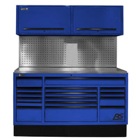 Blue Homak 72 CTS Set With Upper Storage Cabinets And A Perforated Metal Back Panel